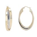 14ct Yellow and White Gold Greek Key Trio Oval Hoop Earrings