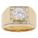 18ct Yellow Gold 2.20ct Brilliant And Baguette Cut Diamond Signet Ring