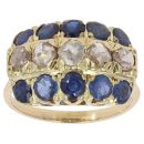 14ct Yellow Gold Cubic Zirconia and Blue Gemstone Cluster Ring