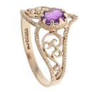 9ct Yellow Gold Amethyst Filigree Wishbone Ring