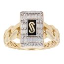 14ct Yellow Gold Monaco Classic Baguette and Brilliant Cut Cubic Zirconia Pave Signet Ring