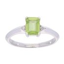 9ct White Gold Peridot and Diamond Rectangular Ring