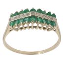 9ct Yellow Gold 0.10ct Diamond and Emerald Three Row Ring