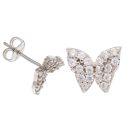 Silver Cubic Zirconia Butterfly Stud Earrings by Icesia