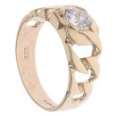 9ct Yellow Gold Cubic Zirconia Curb Patterned Signet Ring