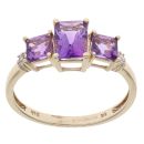 9ct Yellow Gold Amethyst and 0.05ct Diamond Three Stone Ring