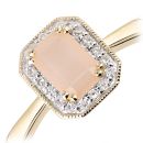 9ct Yellow Gold Octagon Pink Opal and Diamond Cluster Ring