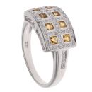 18ct White Gold 0.15ct Diamond And Citrine Cluster Ring