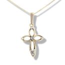 9ct Yellow Gold Crystal Cross Pendant And 16" Chain