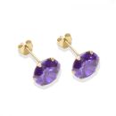 9ct yellow gold 8mm amethyst CZ stud Earrings