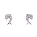 Silver Cubic Zirconia Dolphin Stud Earrings by Icesia