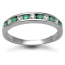 18 Carat White Gold Diamond-18pts Emerald-30pts Chan Set Half Eternity Ring