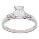 Platinum 1.00ct Emerald and Tapered Cut Diamond Solitaire Ring