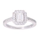 Platinum 1.00ct Emerald and Brilliant Cut Cluster Diamond Ring