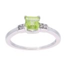 9ct White Gold Peridot and Diamond Square Ring