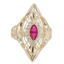 14ct Yellow Gold Cubic Zirconia and Red Gemstone Fancy Ring