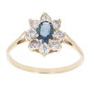 9ct Yellow Gold Sapphire And Cubic Zirconia Cluster Ring
