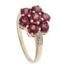 9ct Yellow Gold 0.03ct Diamond And Red Gemstone Cluster Ring