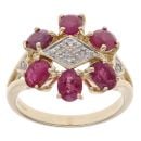 9ct Yellow Gold 0.05ct Diamond and Ruby Cluster Ring