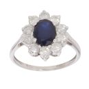9ct White Gold 1.00ct Diamond And Sapphire Cluster Ring