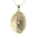 9ct Yellow Gold Patterned Locket Pendant and Chain 18"