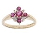 9ct Yellow Gold 0.05ct Diamond and Ruby Cluster Ring