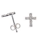 Silver Cubic Zirconia Cross Stud Earrings by Icesia
