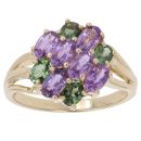 9ct Yellow Gold Amethyst and Emerald Cluster Ring