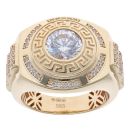 14ct Yellow and White Gold Cubic Zirconia Greek Key Ring