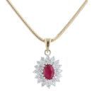 18ct Yellow And White Gold 0.90ct Brilliant Cut Diamond And Ruby Cluster Pendant And Chain 18"
