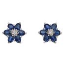 14ct White Gold 0.05ct Diamond And Sapphire Cluster Stud Earrings