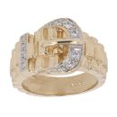 9ct Yellow Gold Cubic Zirconia Watch Strap Patterned Buckle Ring