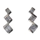 Silver Cubic Zirconia Three Stone Drop Earrings By Icesia