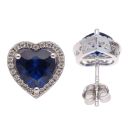 Silver Cubic Zirconia Heart Blue Cluster Earrings by Icesia