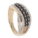 9ct Yellow Gold 0.50ct Black and White Diamond Crossover Cluster Ring