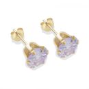 9ct yellow gold 7mm lilac CZ stud Earrings