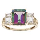 9ct Yellow Gold Mystic Topaz And Cubic Zirconia Three Stone Ring