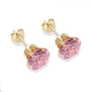 9ct yellow gold 7mm pink CZ stud Earrings