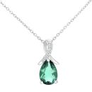 9ct White Gold Created Emerald and Diamond Pendant Necklace