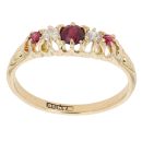 18ct Yellow Gold 0.10ct Diamond and Red Gemstone Five Stone Ring