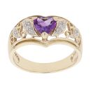 9ct Yellow Gold 0.05ct Diamond and Amethyst Heart Ring