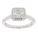 9ct White Gold 0.25ct Brilliant And Baguette Cut Diamond Cluster Ring