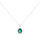 Silver Cubic Zirconia and Green Gem Pendant and Chain by Icesia 18"