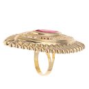 14ct Yellow Gold Marquise Red Gemstone Greek Key Ring