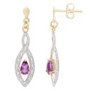 9ct Yellow Gold Amethyst and Diamond Teardrop Earrings