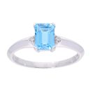 9ct White Gold Blue Topaz and Diamond Rectangular Ring