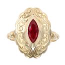 14ct Yellow Gold Red Gem Patterned Ring