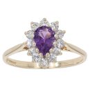 9ct Yellow Gold Amethyst And Cubic Zirconia Cluster Ring