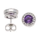 9ct White Gold 0.15ct Brilliant Cut Diamond And Amethyst Cluster Stud Earrings