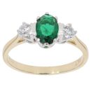 9ct Yellow Gold Cubic Zirconia and Green Gemstone Three Stone Ring